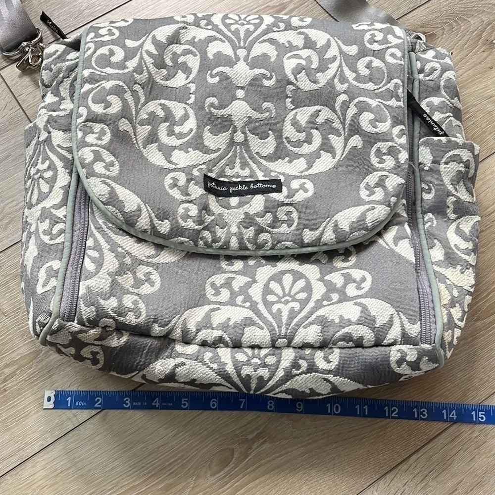 Petunia Pickle Bottom Diaper Bag Gray and White